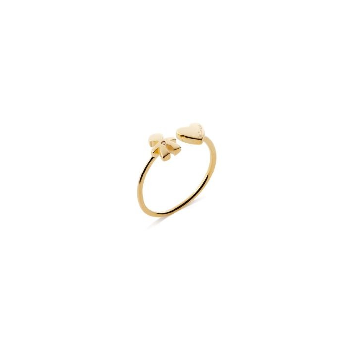 Gioiello lebebe anelli - ANELLO LES PETITS CON SAGOMA BIMBO E CUORE, IN ORO GIALLO E DIAMANTE