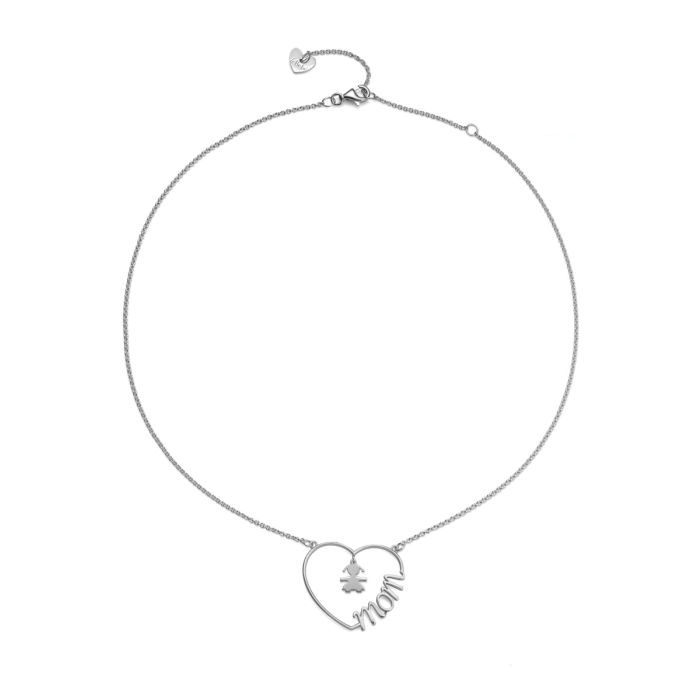 COLLANA CUORE DI MAMMA CON SAGOMA BIMBA IN ARGENTO