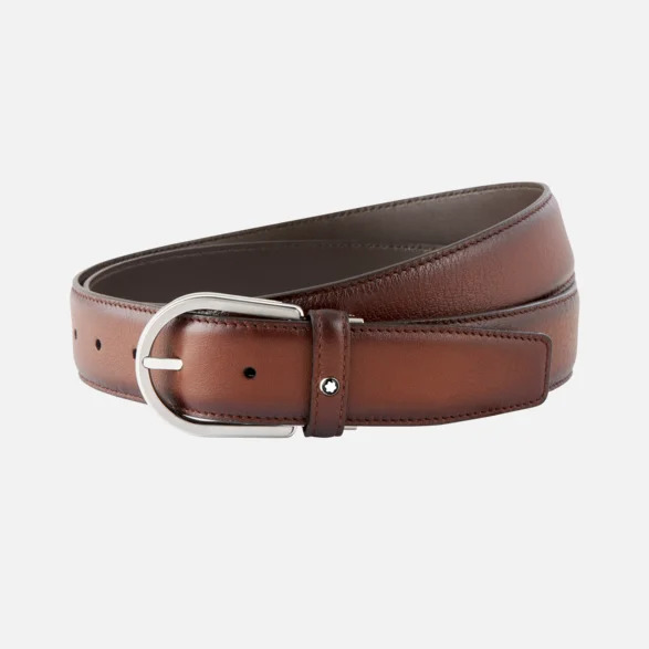 Gioiello montblanc pelletteria - CINTURA IN PELLE MARRONE 35 MM CON FIBBIA A FERRO DI CAVALLO