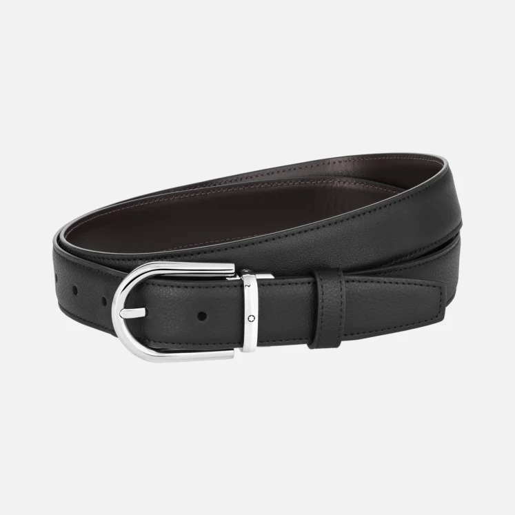 Gioiello montblanc pelletteria - CINTURA REVERSIBILE IN PELLE NERA/MARRONE 30 MM CON FIBBIA A FERRO DI CAVALLO